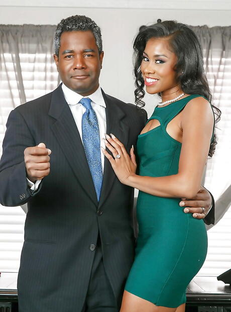 Hot hotties Cherie Deville and Yasmine De Leon sucking on black shaft and gets a cum shot on faces in office