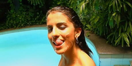 Sexy latina Dany Mel hard fucked at pool